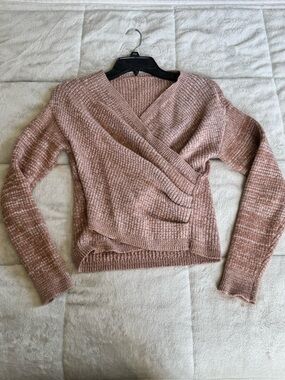 V-Neck Wrap Knit Sweater - Dusty Rose